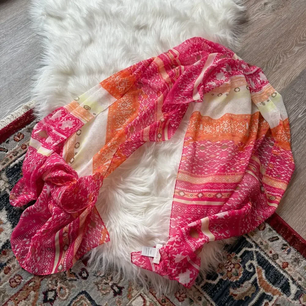 Patterned Pink & Orange Chiffon Scarf - Chico's